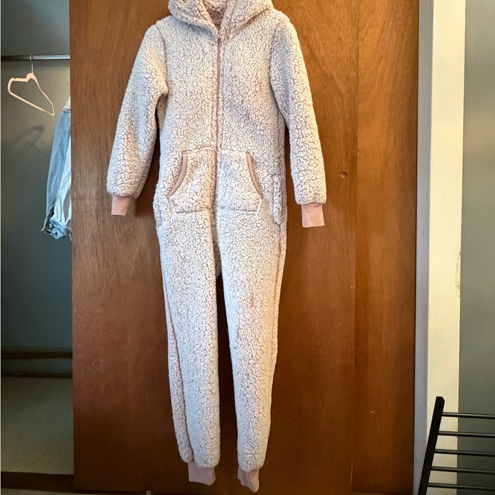 PINK Victorias Secret Pink Sherpa Onesie with hood Women’s Size XS
